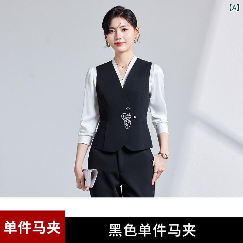 ベスト レディース チャイナ風 飲食店 ホテル ユニフォーム 制服 接客 事務服 上下セット パンツ スカート シンプル きれいめ スタンダード ベーシック 定番 カジュアル リラックス