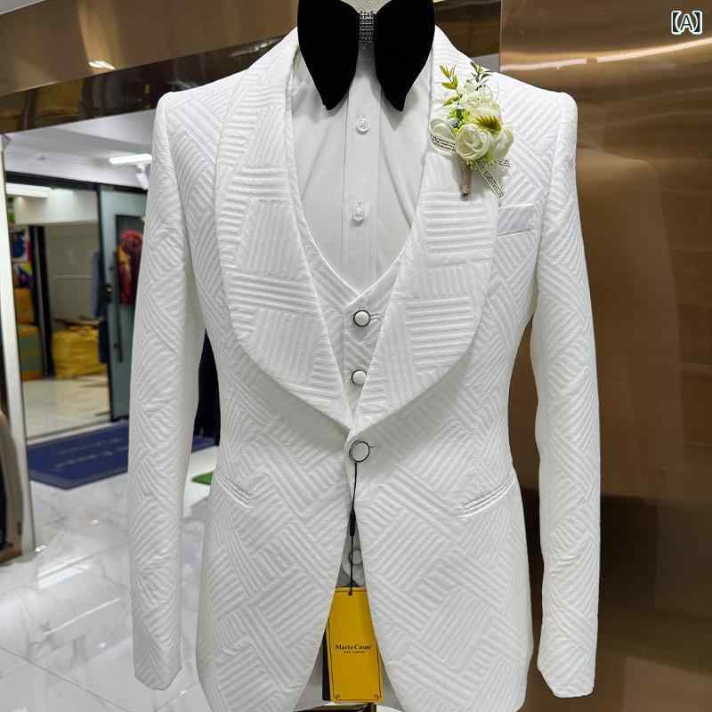 スーツ メンズ 3点セット 結婚式 披露宴 スリーピース スリム 無地 ホワイト テーラードジャケット パンツ ベスト フォーマル パーティー 二次会 シンプル 定番 スタンダード ベーシック 冠婚葬祭 発表会 演奏会