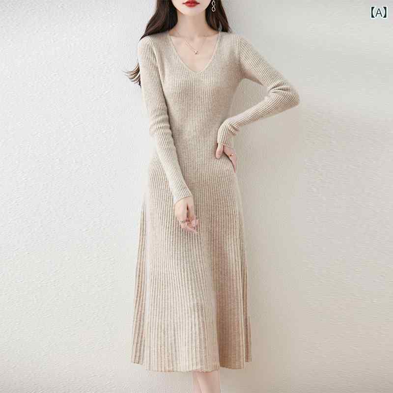 編み物衣裳 レディース ロング丈 ブイのど首 ティーシャツ タイトシルエット 長袖無地リブニットシンプルベーシックスタンダード定番心地好い自然的雅びやか清楚