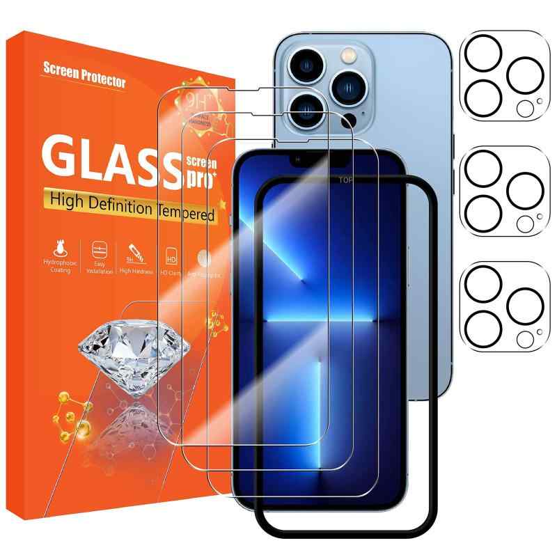 seninhi [3+3Pack] for iphone 13 Pro 6.1inch Screen Protector 3Pack + Camera Lens Protector 3Pack, Tempered Glass Screen Protect