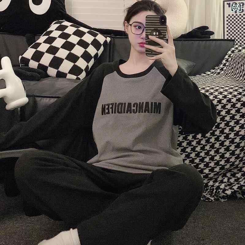 パジャマ ユニセックス 長袖 プルオーバー ロゴ 上下セット ルームウェア 部屋着 寝巻き カジュアル シンプル ベーシック リラックス ゆったり トップス パンツ セットアップ ワンマイルウェア