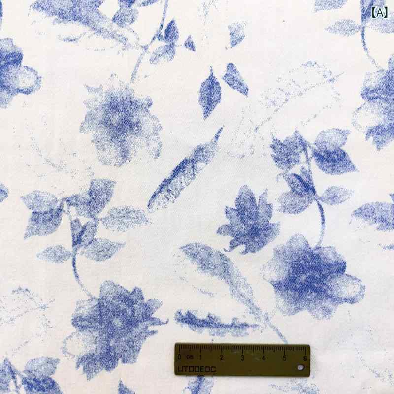 生地 布地 綿100パーセント ツイル 山水画プリント 青花柄 レトロ 手芸 裁縫 資材 ジャケット用 パンツ用 テーブルクロス用 カバー用 定番 ベーシック ナチュラル シンプル