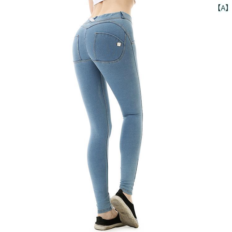 ヨガパンツ レディース ロング丈 ハイウエスト ストレッチ フィットネス トレーニング レギンス ボトムス デニム風 タイツ 伸縮性 スパッツ 美脚 美尻 機能性 スタンダード シンプル 定番 ベーシック カジュアル｜やすらぎマーケット