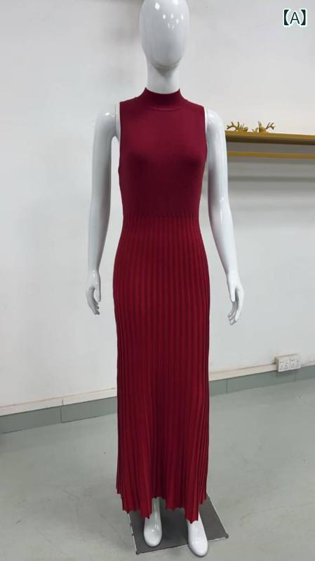 衣裳 レディース ロング丈 編み物 筋目 ハイネック ノースリーブ 無地 きつい 分かりやすい 第一義的 好いたらしいめ 雅びやか 雅びやか か細い 心地よい 標準尺度 定番  伸び伸びする