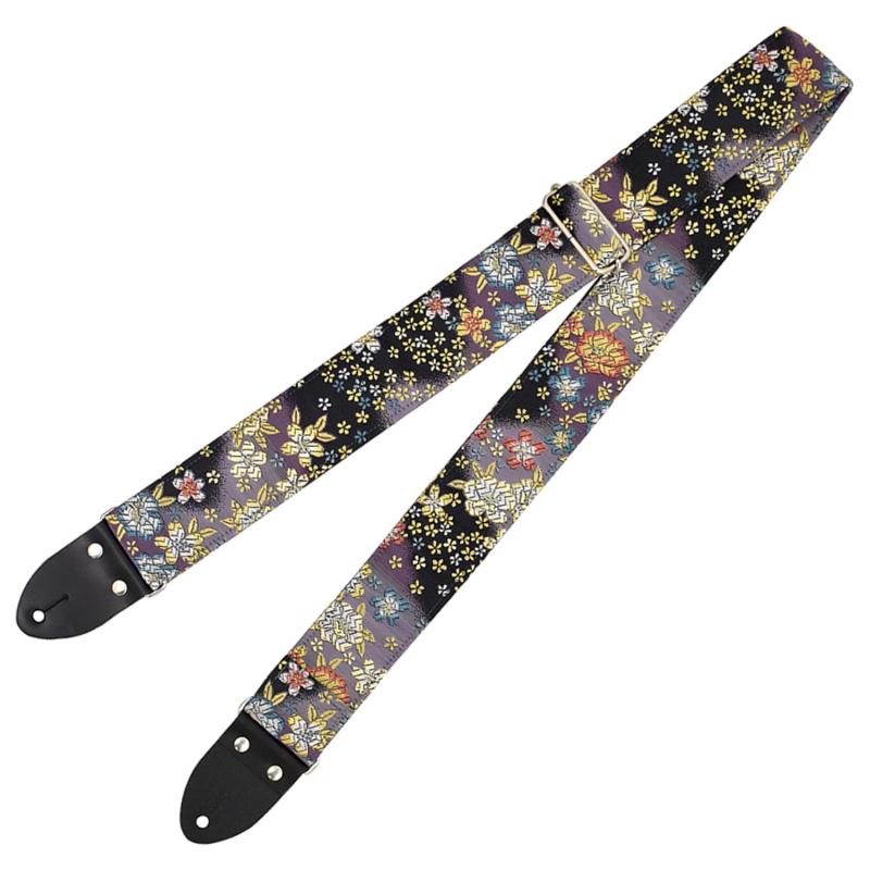 Harmonics J ハーモニクスジェイ ギターストラップ 西陣織 金襴生地 日本製 全長810～1410mm ぼかし桜 濃紺色 （No3)/BK