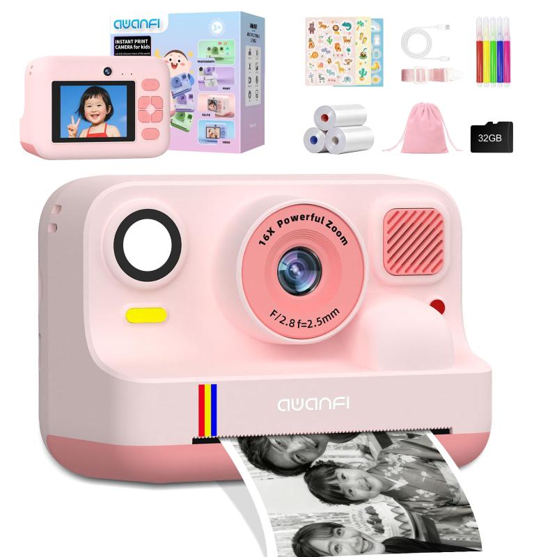 【インスタント印刷&スマホ写真プリント】AWANFI キッズカメラ プリントカメラ 3色感熱紙付き トイカメラ - 子供用デジタルカメラ 1080P動画 4800万画素 USB-C充電 1300mAh大容量 2.4インチ画面 -