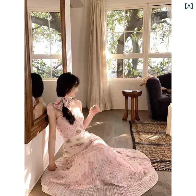 ワンピース レディース 花柄 ロング丈 プリーツ ベアトップ ウエストマーク 透け感 フェミニン 上品 きれいめ リラックス カジュアル シンプル ベーシック 定番