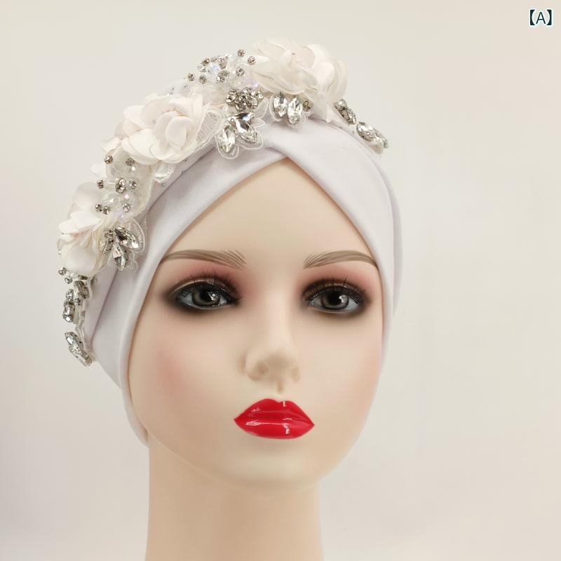 ターバン レディース フラワーモチーフ ビジュー プリーツ加工 無地 帽子 キャップ ヘッドドレス エレガント シンプル ベーシック 定番 きれいめ カジュアル スタンダード ファッション雑貨 リラックス