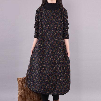 ワンピース レディース 花柄 ロング丈 ゆったり 大きいサイズ ハイネック 総柄 カジュアル きれいめ ベーシック シンプル 定番 リラックス