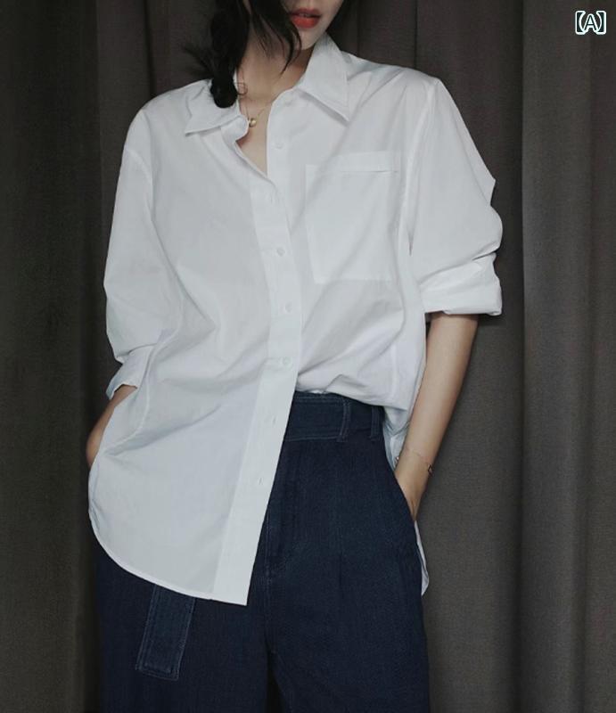シャツブラウス レディース 白 ゆったり トップス事務服オフィス通勤仕事 カジュアルきれいめ無地シンプルベーシック 定番スタンダードナチュラル
