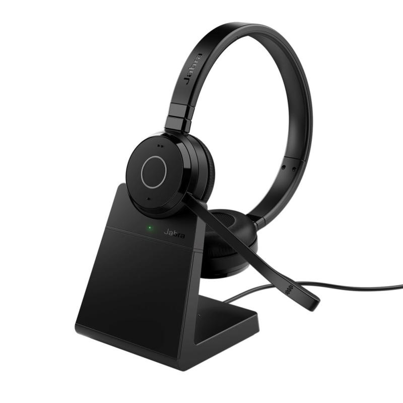 Jabra ヘッドセット Evolve 65 TE ワイヤレス スタンド付き 両耳 無線 ヘッドホン マイク付き Link 390a UC ステレオ 2台同時接続 Bluetooth5.2 ノイズキャンセリング 最長16時間通話 1日中快適なレザーク