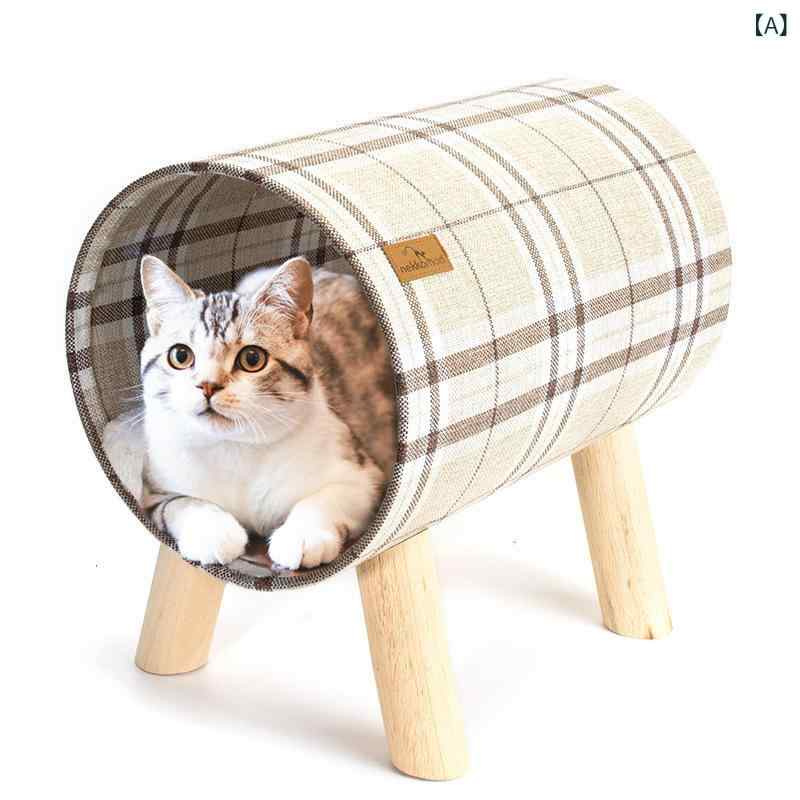 猫ベッド ペットベッド キャットハウス 円筒形 木製脚付き 布 丸洗い可能取り外し可能丈夫耐久性ペット用品猫用品室内用猫用ベッド快適シンプルベーシック定番ナチュラルスタンダードカジュアル