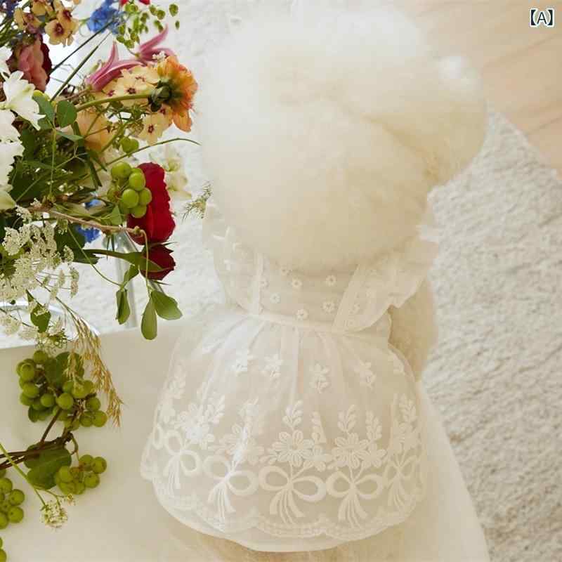 ドッグウェア 犬服 キャットウェア 猫用 ワンピース ドレス レースフリル袖髪飾り付きセットプリンセス薄手お出かけお散歩かわいいおしゃれガーリーフェミニンシンプルナチュラルベーシックスタンダード定番