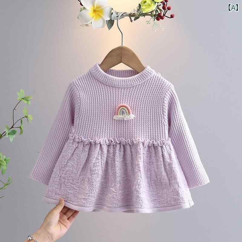 ニットワンピース キッズベビー女の子 プリンセス長袖フレア膝丈シルエット お出かけ発表会結婚式記念日 通園通学上品清楚 シンプルベーシックスタンダード 定番カジュアルナチュラル