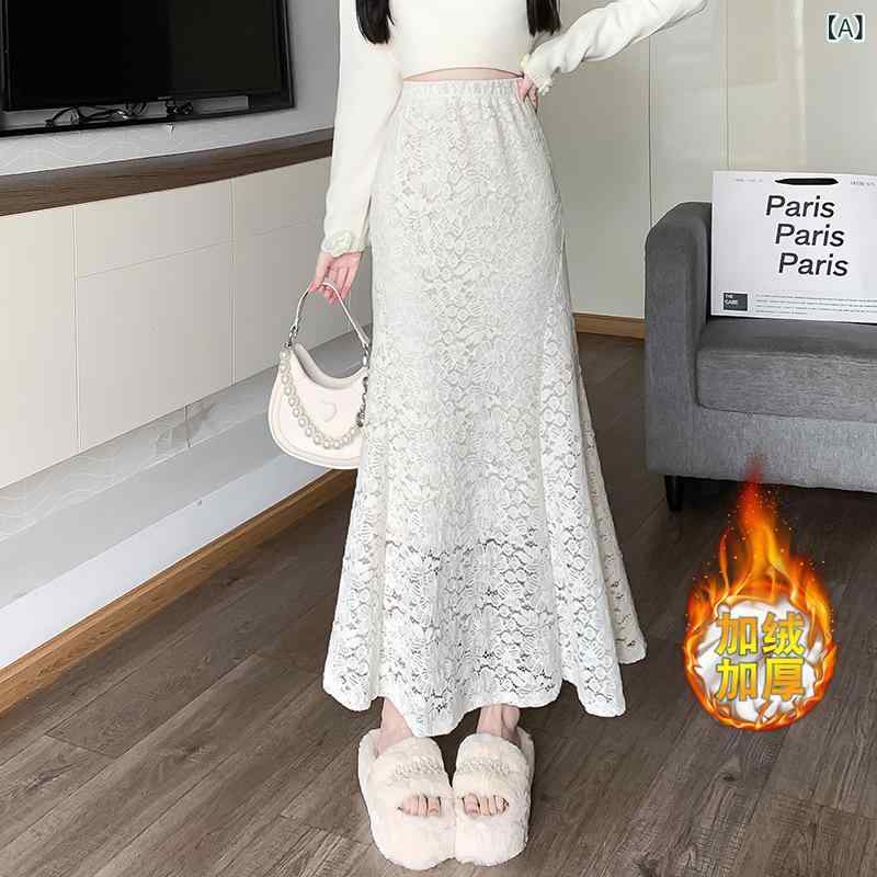 マーメイドスカート レディース ロング丈総レース刺繍花柄透け感フリル裾フレアタイトシルエットウエストゴム裏地あり カジュアルフェミニン上品きれいめ美シルエット ベーシック シンプル スタンダードナチュラル