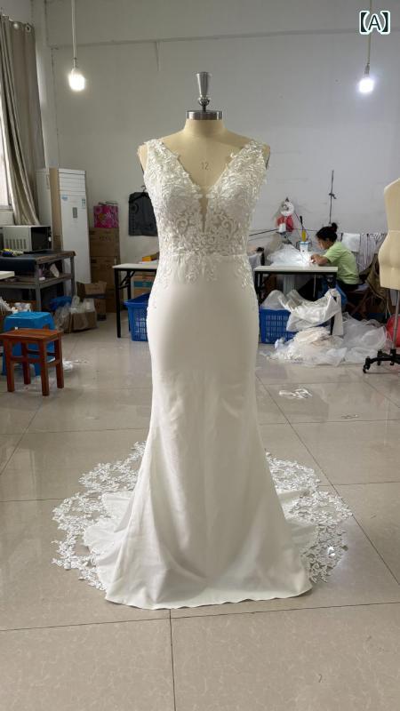 ウェディングドレス レディース マーメイドライン ロング丈 キャミソール サテン レース 二次会 結婚式 前撮り 披露宴 挙式 フォトウェディング 海外挙式 パーティードレス 演奏会 発表会 大人 上品 エレガント シンプル ナチュラル スタンダード ベ｜やすらぎマーケット
