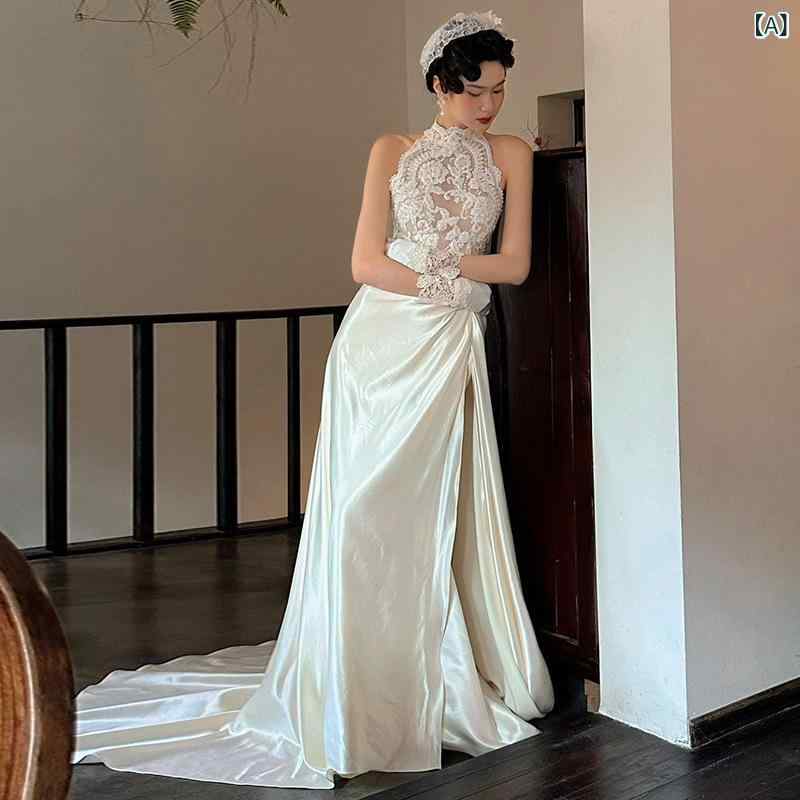 ウェディングドレス レディース マーメイドライン総レーススタンドカラーロング丈 結婚式披露宴二次会前撮りフォトウェディング パーティードレスお呼ばれフォーマルセレモニー 発表会演奏会衣装 シンプルベーシック定番ナチュラル｜やすらぎマーケット