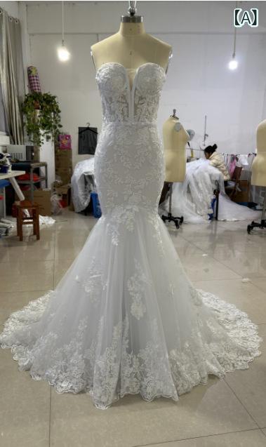 ウエディングドレス レディース マーメイドライン レース ベアトップ タイトシルエット 花嫁結婚式披露宴前撮り二次会パーティーエレガントシンプルベーシック定番スタンダードナチュラル|やすらぎマーケット