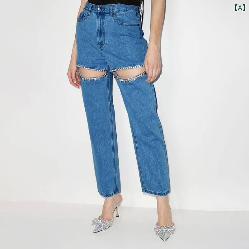デニムパンツ レディース ストレートパンツ ハイウエスト ロング丈 ワイドシルエット ジーンズジーパンボトムスズボンロングパンツ脚長効果体型カバー着痩せカジュアルシンプルベーシックスタンダードナチュラル定番