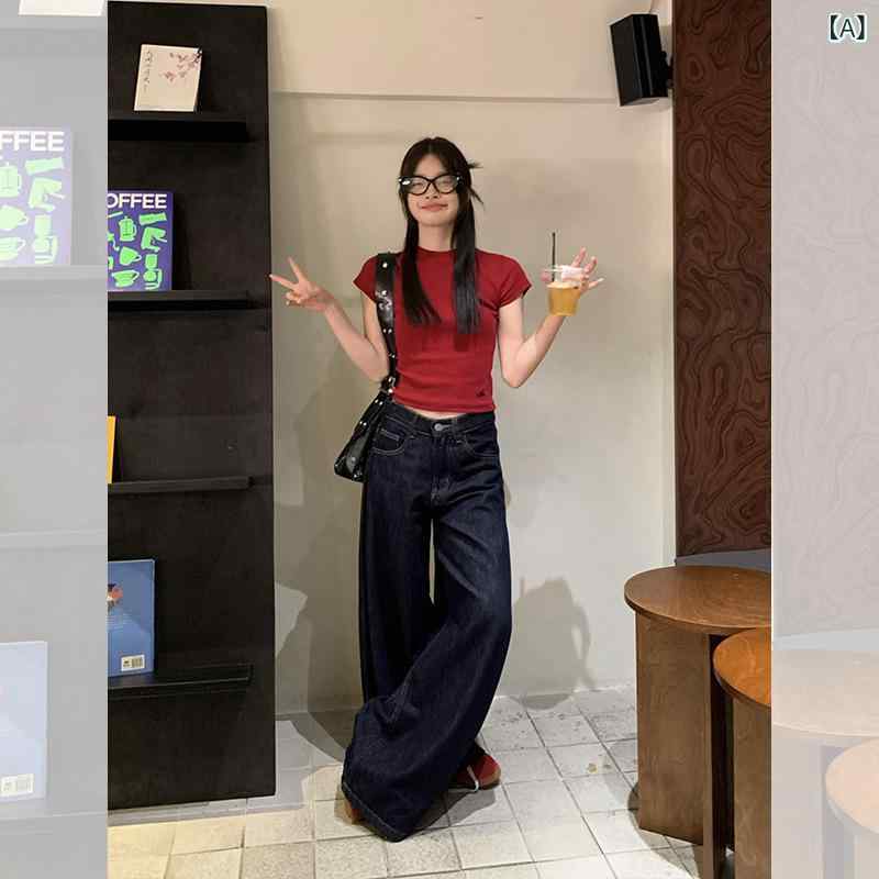 デニムパンツ レディース ハイウエストストレートワイドシルエットロング丈 ゆったりジーパンジーンズボトムスフルレングス体型カバー カジュアルシンプル定番スタンダードナチュラル ベーシックおしゃれ美脚脚長無地 普段使い着回し万能