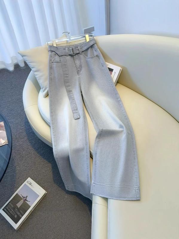 ワイドパンツ レディース ハイウエストゆったり落ち感ストレートワイドシルエット デニムパンツジーンズジーパンボトムス ライトグレー ホワイト シンプルベーシック定番ナチュラルカジュアル