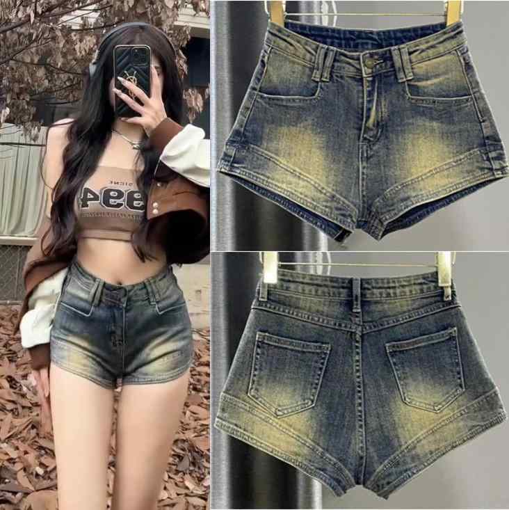ショートパンツ デニム レディース ハイウエスト フレア ワイド 裾広がりゆったり短パンジーンズジーパンボトムスズボンクラッシュダメージヴィンテージレトロカジュアルシンプルベーシック定番スタンダードナチュラル