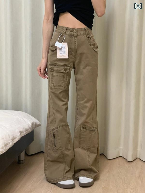 デニムパンツ レディース ワークスタイル ワイドシルエット ストレート 裾フレア 美脚見え着痩せヴィンテージシンプルベーシック定番スタンダードカジュアルナチュラル