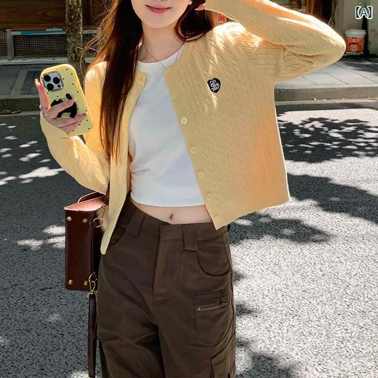 ジレー レディース 黄色 編み物 羽織り 有線テレビ編み 長袖前開きゆったり朦々たる雅びやか好いたらしいめ成年者心地よい第一義的定番ナチュラルシンプルスタンダードパステル色の執務室無地