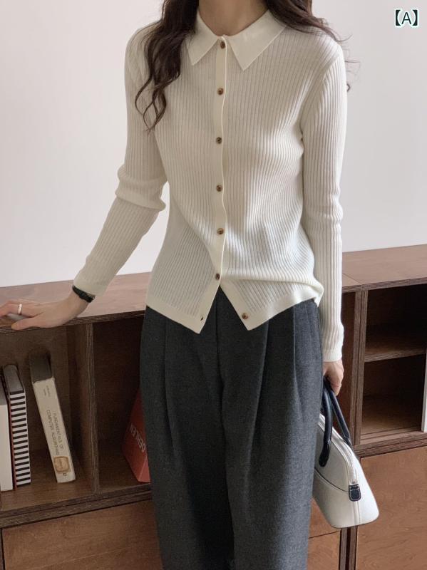 編み物ジレー レディース ポロ襟 長袖 前食い違い トップス 無地 雅びやか 好いたらしいめ 分かりやすい 第一義的 定番 心地よい 標準尺度 自然的  パステル色の ゆったり 執務室 体型押しかぶせる