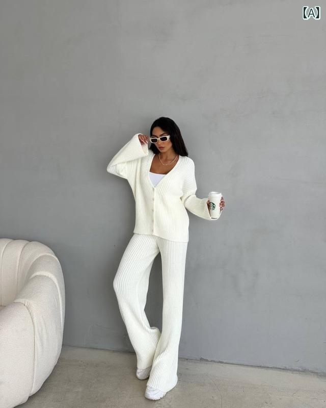 セットアップ レディース カーディガン ロングパンツ 無地 前開き ボタン付きカジュアルシンプルベーシック定番スタンダードナチュラルロングスリーブロング丈リラックスウェア部屋着ワンマイルウェアボトムスウエストゴムゆったりシルエット