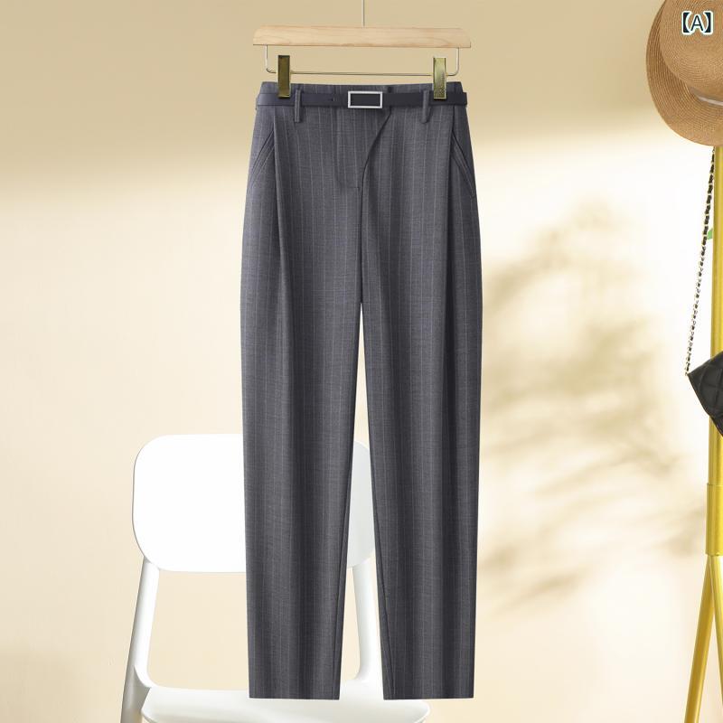テーパードパンツ レディース 縞模様 ご機嫌酉の方角 九分丈 アンクル丈 スラックス真っただ中押しつける事務服通い通学事務室心地よい好いたらしいめ体型取りまかなうゆったりグレーグレーシンプルベーシック定番標準尺度自然的