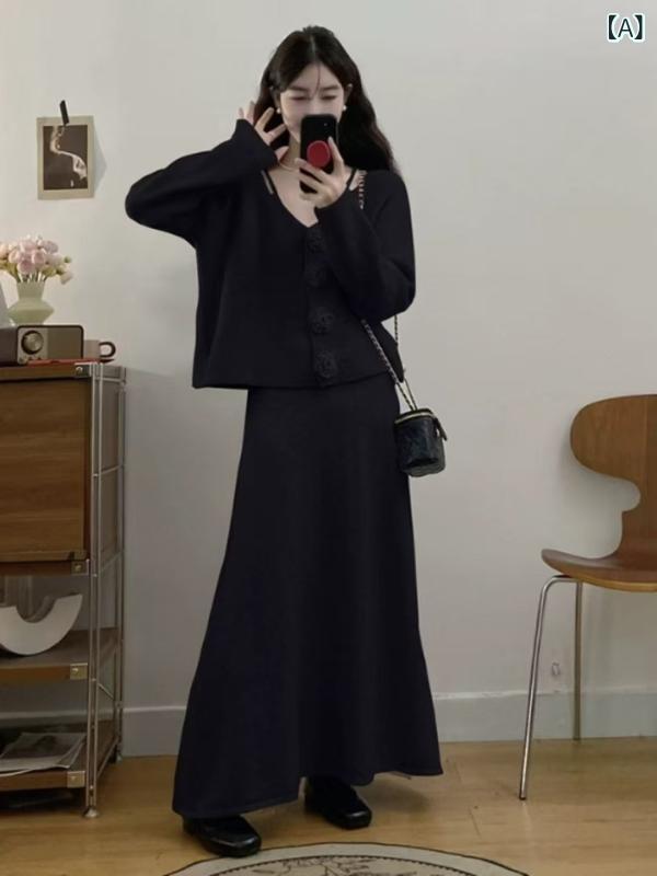 ニットセットアップ レディース 大きいサイズ カーディガン ロングスカート 二点セット 上下セットゆったりカジュアルシンプルベーシックスタンダードナチュラル定番大人無地膝下丈ミモレ丈オフィスデイリーお出かけワンマイルウェアベーシックシンプルデザイ