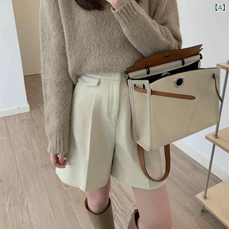ハーフパンツ レディース ハイウエストワイドパンツ 膝丈五分丈ボトムス きれいめショートパンツ フレアシルエット シンプルベーシックスタンダードカジュアルナチュラル定番