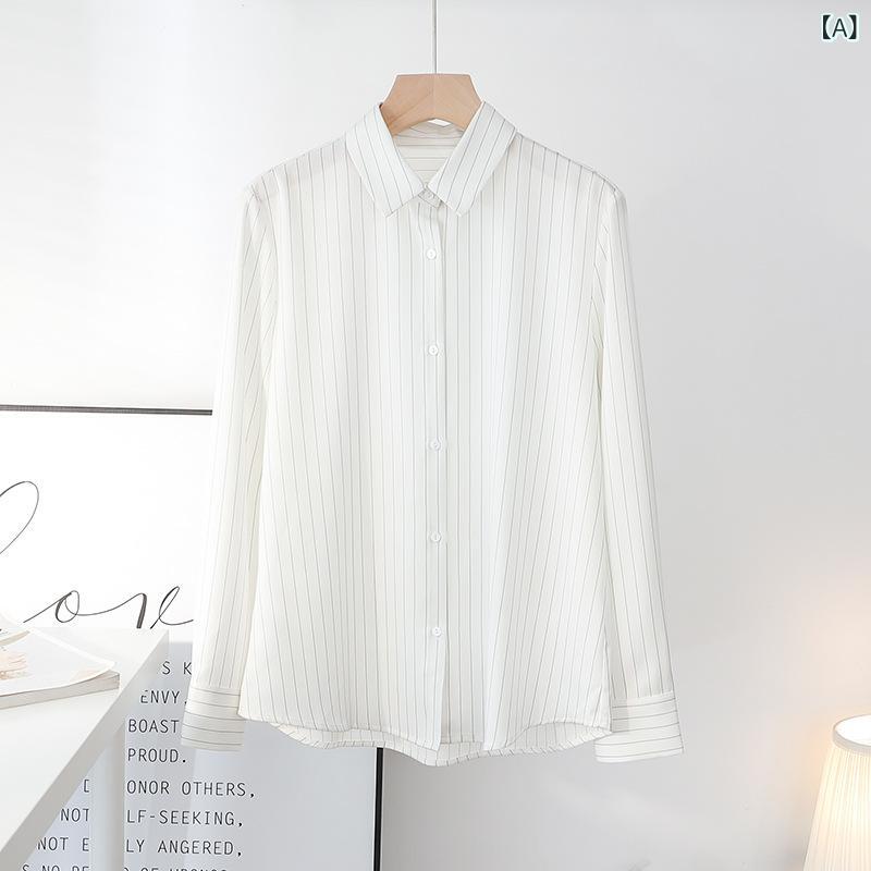 シャツ ブラウス レディース 白ストライプ長袖オフィスカジュアル事務服仕事服通勤面接就職活動 きれいめ上品大人トップス羽織り シンプルベーシック定番ナチュラル カジュアルスタンダード
