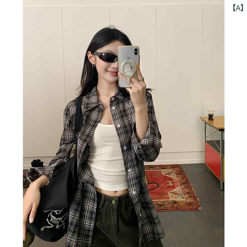 チェックシャツ レディース 長袖 シャツ ブラウス ドロップショルダー ゆったりコットンネルシャツ大きいサイズ羽織りトップスチェック柄カジュアルシンプルナチュラルベーシックスタンダード定番オーバーサイズ重ね着前開き襟付き