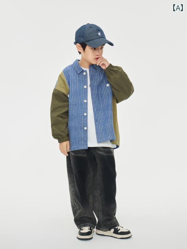 長袖ティーシャツ 縞模様うつり変わり キッズ お坊っちゃん 小わっぱ服 トップス 襟付き添い人前開き名取り草操作手順カジュアルシンプルベーシックスタンダード定番自然的お出かけ着普段着幼稚園初等学校通園通学着