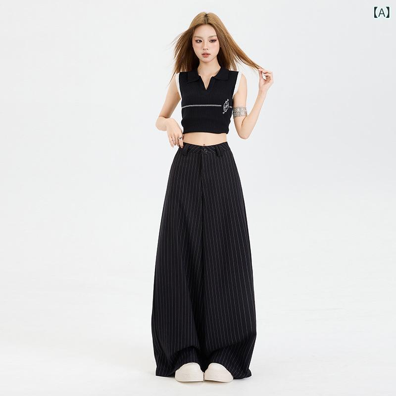 ワイドパンツ レディース ストライプ ブラック ハイウエスト スラックス ロング丈きれいめボトムスセンタープレス事務服オフィス通勤シンプルベーシック定番スタンダードナチュラルシンプルベーシック定番スタンダードナチュラルシンプルベーシック