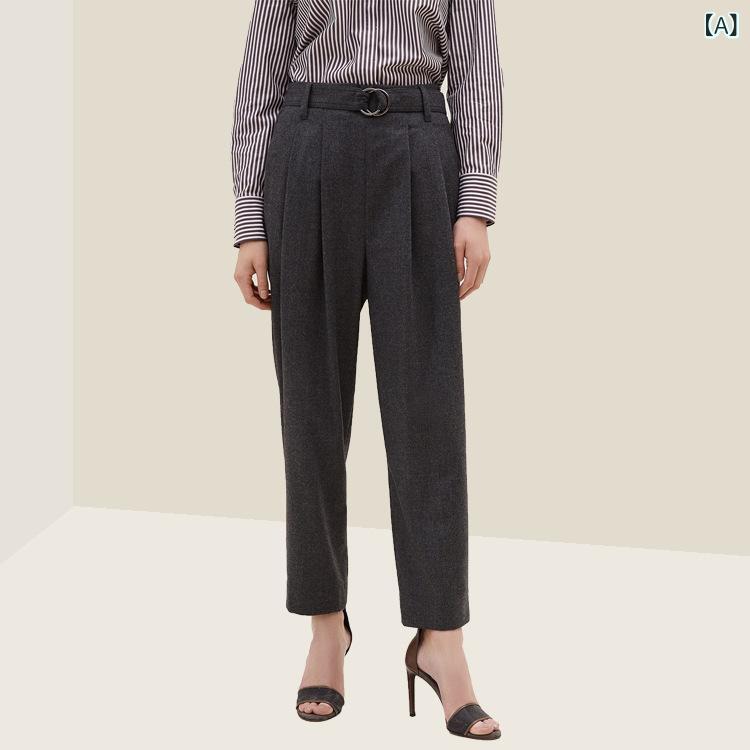スラックス レディース ハイウエスト ウエストリボン ワイドパンツ ロングパンツ ボトムスゆったりオフィスカジュアルシンプルベーシック定番ナチュラルスタンダードきれいめ無地ストレートセンタープレス