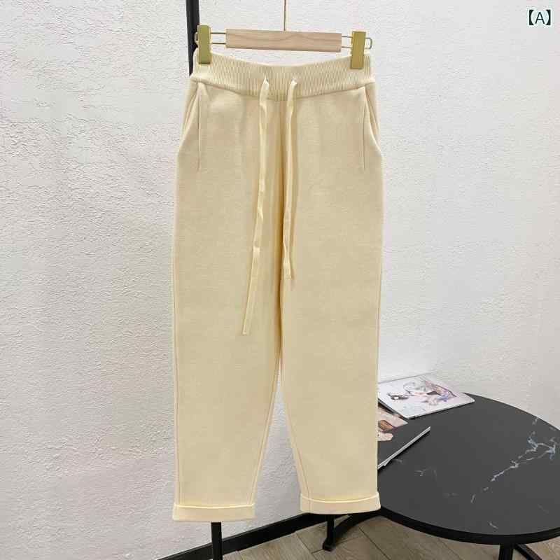 テーパードパンツ レディース ニットパンツハイウエスト朦々たる ロング丈広広としたズボン下 ストレートパンツスラックスズボンボトムス シンプルベーシック定番心地よい ナチュラルスタンダードシンプルベーシック定番