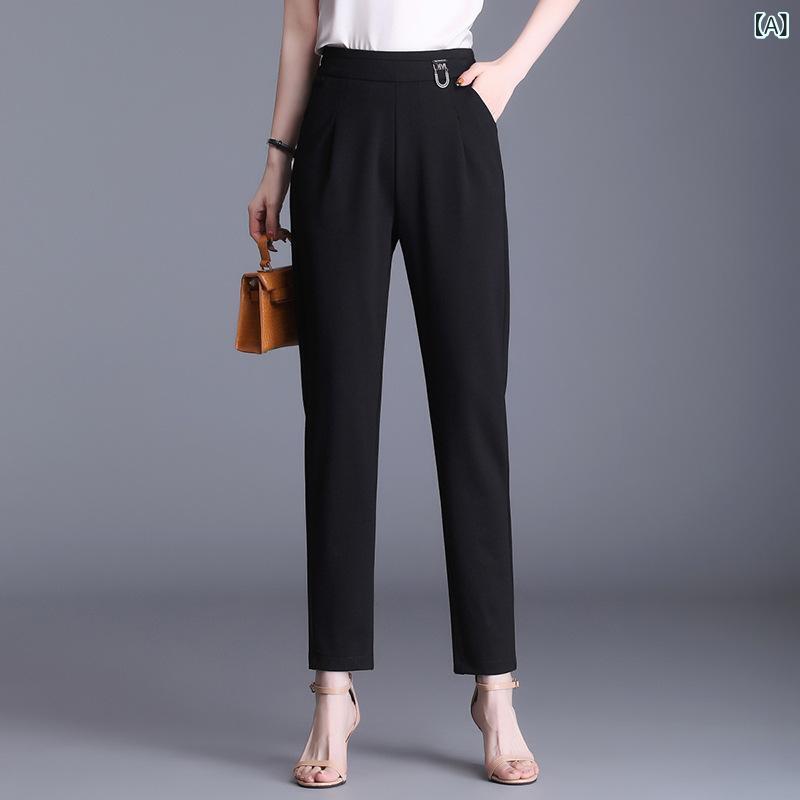 テーパードパンツ レディース ハイウエスト スラックス アンクル丈 ボトムス オフィスきれいめ通勤ブラック黒事務服九分丈テーパードシルエットシンプルベーシック定番スタンダードカジュアルナチュラル