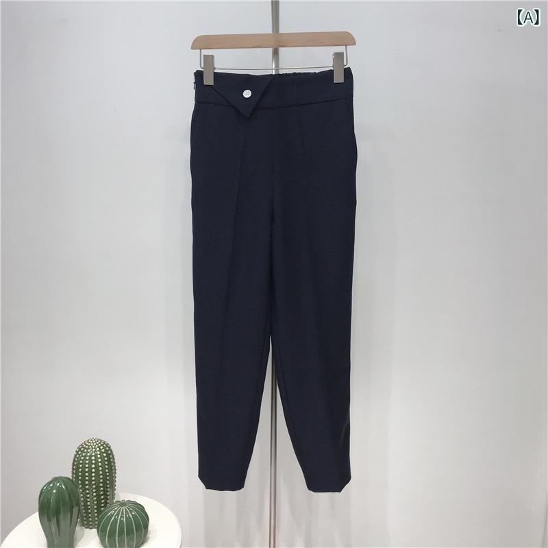 スラックス レディース 九分丈ハイウエストテーパードパンツ センタープレスボトムス 事務室通い事務服 くるぶし丈好いたらしいめフォーマルカジュアルアンクルパンツ ズボンシワになりにくいお取りつくろう飾り気のないシンプルベーシック定番判定基準自然的