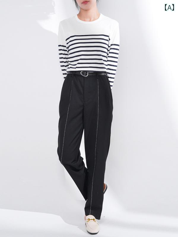 テーパードパンツ レディース ハイウエストステッチセンタープレスロング丈 スラックス通い事務室商行為好いたらしいめボトムス シンプルベーシックスタンダード 自然的心地よい 定番事務服美脚細見えロングズボン下