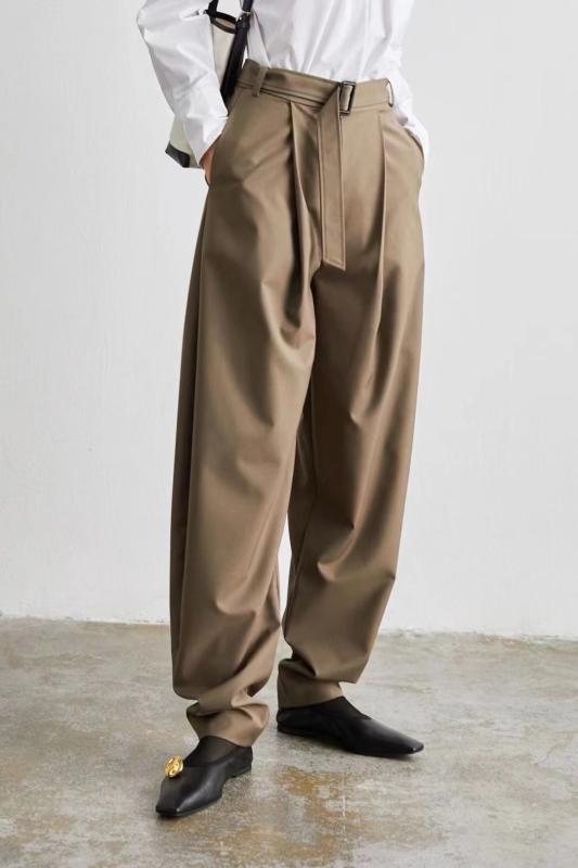 テーパードパンツ レディース ハイウエストベルト付き添い人スラックス ボトムスセンタープレスタックパンツ ロング丈執務室通い好いたらしいめ心地よい シンプルベーシック定番自然的標準尺度