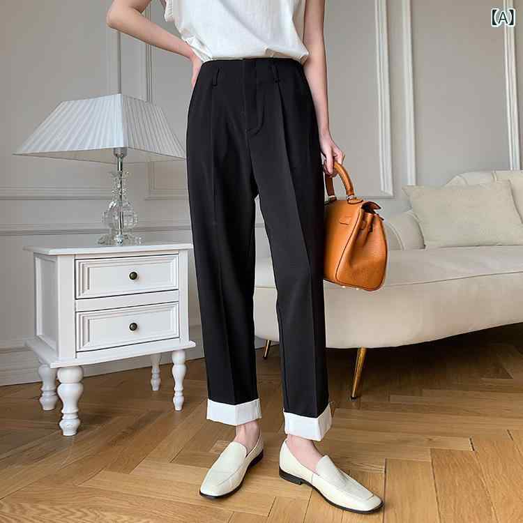 テーパードパンツ レディース 裾折り返し配色 ハイウエスト 九分丈 美脚シルエットきれいめカジュアルオフィス通勤パンツシンプルベーシック定番ナチュラルスタンダードボトムス大人