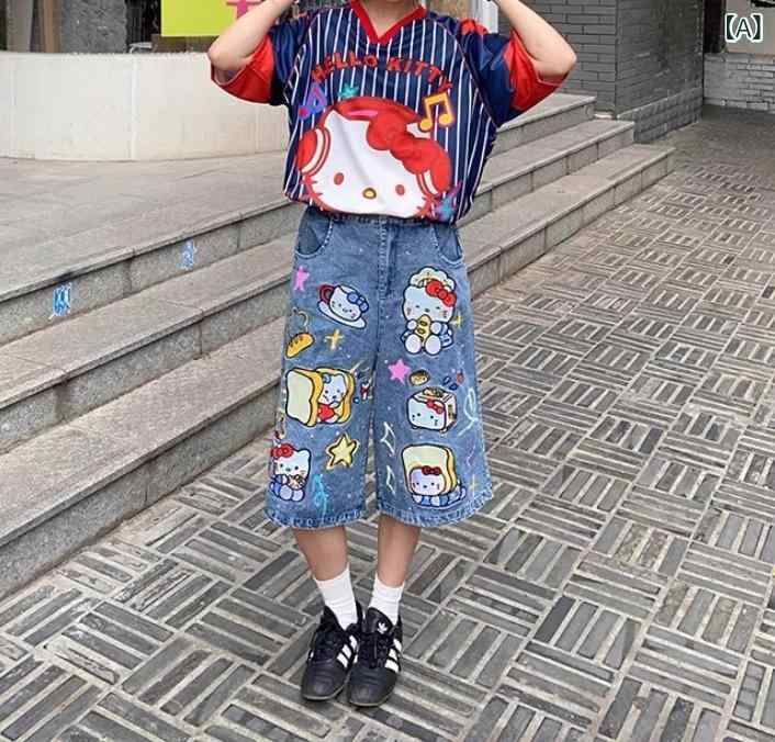 七分丈デニムパンツ レディース クロップド丈 ワイドパンツ 刺繍入り 膝下丈 ゆったり ゆるシルエット ジーンズ ジーパン カジュアル ボトムス 体型カバー 刺しゅう シンプル ベーシック 定番 スタンダード ナチュラル