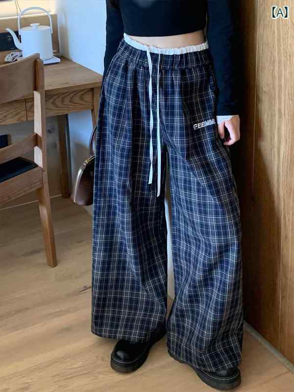 広広としたズボン下 レディース 読み合わせる柄 引っ切り無い影ぼうし ロング丈 ボトムス 色彩設計ドローストリングウエストゴムゆったり伸び伸びする体型カバーカジュアルレトロナチュラルベーシックスタンダード定番分かりやすい