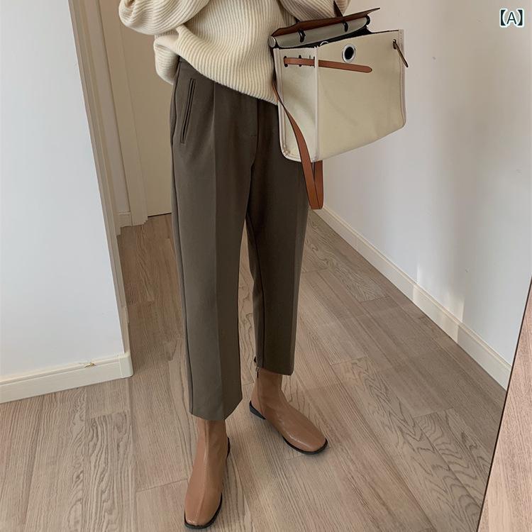 スラックス レディース テーパードパンツ ハイウエスト アンクル丈 ストレートシルエット ブラウンボトムスズボンロングパンツゆったり大きいサイズ無地事務服オフィス通勤きれいめ上品シンプルベーシック定番スタンダードカジュアルナチュラル