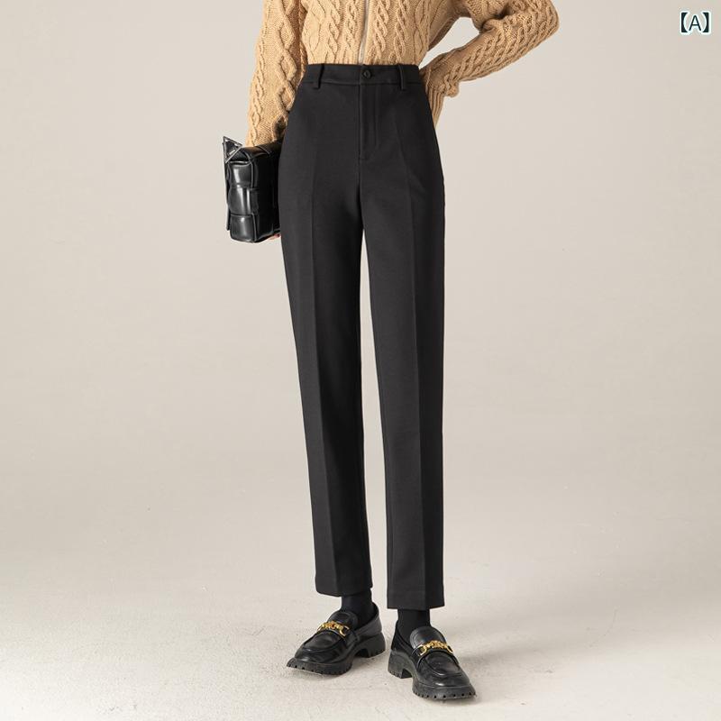 ストレートパンツ レディース 裏起毛厚手ハイウエストスラックス テーパードパンツ センタープレスシガレットパンツ ボトムス無地オフィスカジュアル シンプルベーシックスタンダードナチュラル定番