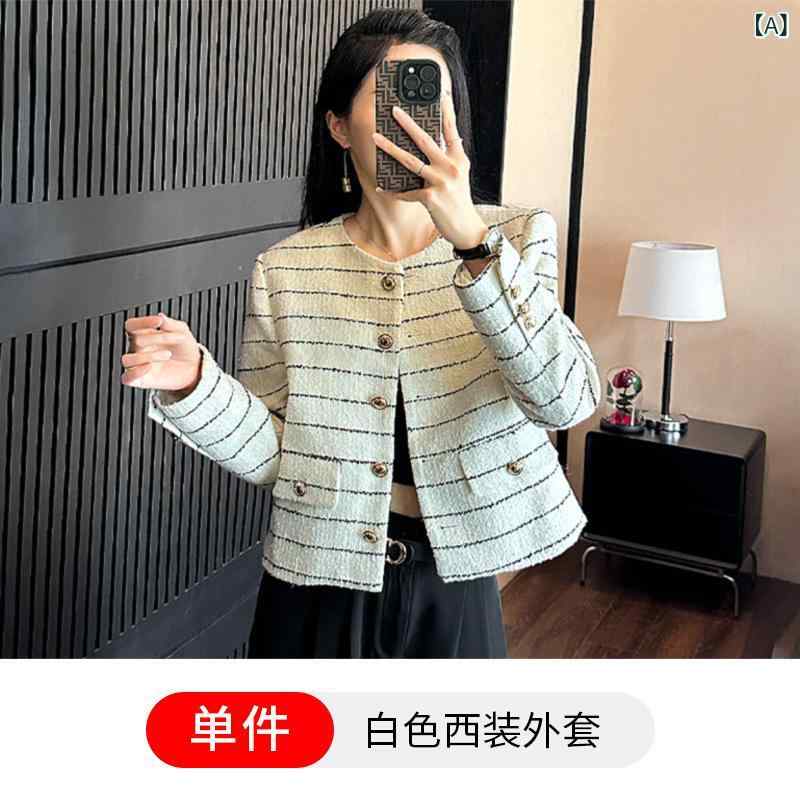 テーラードジャケット レディース ストライプ短丈長袖ホワイト小さめサイズ きれいめ上品オフィス女性フォーマルセレモニー 通勤通学羽織りアウター シンプルベーシック定番スタンダード ナチュラル