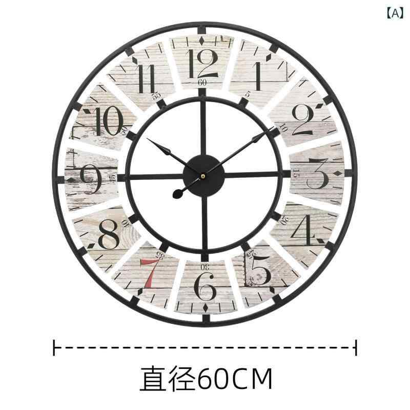 掛け時計 壁掛け時計 静音 丸型 木目 アイアン インテリアリビング寝室ダイニングキッチン玄関書斎室内部屋シンプルベーシック定番スタンダードカジュアルナチュラルモダンアンティークレトロ鉄製円形飾り造形